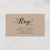 Rustic Kraft, zwart script, RSVP reageren Informatiekaartje (Voorkant)
