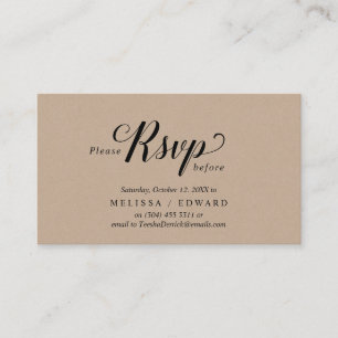 Rustic Kraft, zwart script, RSVP reageren Informatiekaartje