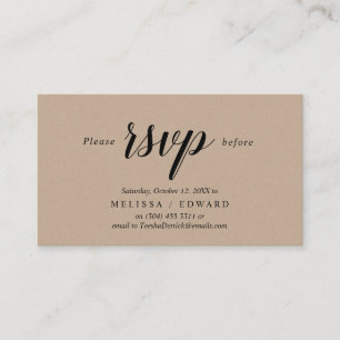 Rustic Kraft, zwart script, RSVP reageren Informatiekaartje