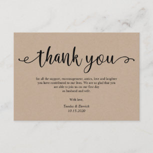 Rustic kraft zwart script, Wedding Bedankt Informatiekaartje