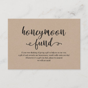 Rustic kraft zwart script, Wedding Honeymoon Fund Informatiekaartje