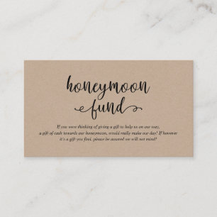 Rustic kraft zwart script, Wedding Honeymoon Fund Informatiekaartje