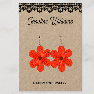 Rustic Kraft zwarte kant handgemaakte oorbellen ve Visitekaartje