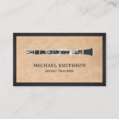 Rustic Kraft Zwarte Klarinet Muziekdocent Visitekaartje (Voorkant)