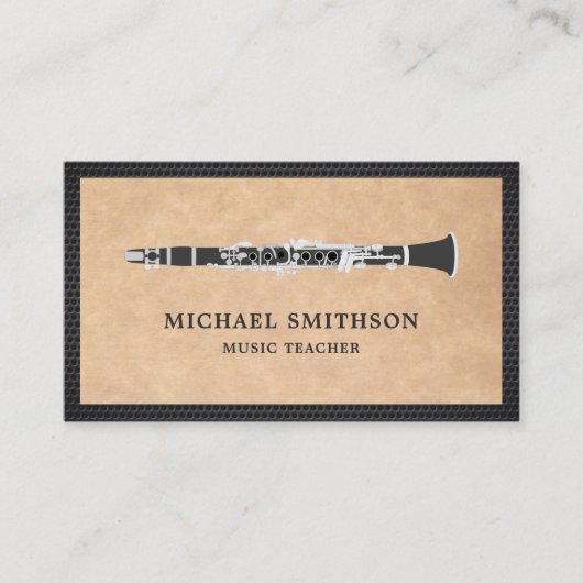 Rustic Kraft Zwarte Klarinet Muziekdocent Visitekaartje (Voorkant)