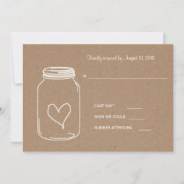 Rustic Kraftpapier Masonjar Hart Trouw RSVP Kaartje