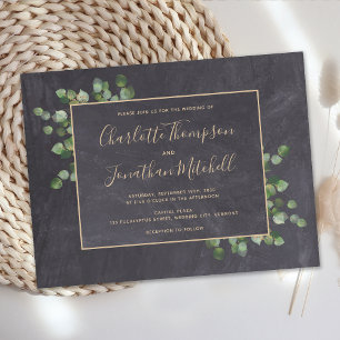 Rustic krijtbord Eucalyptus bladgroen Save Uitnodiging Briefkaart