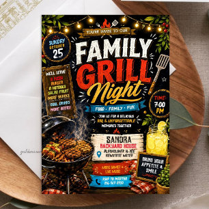 Rustic Krijtbord Familie Grill Nacht - BBQ Kaart