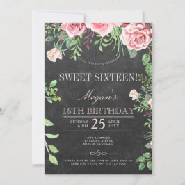 Rustic krijtbord roze rozen tuin Sweet Sixteen Kaart