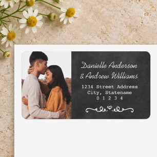 Rustic krijtbord trouwfoto retouradres etiket
