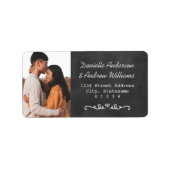 Rustic krijtbord trouwfoto retouradres etiket (Voorkant)