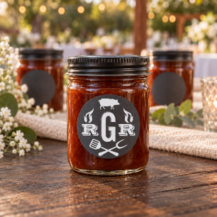 Rustic krijtbord varken roosteren BBQ-monogram Ronde Sticker