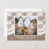 Rustic l Burlap en Lace Save the Date Briefkaart (Voorkant / Achterkant)