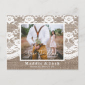 Rustic l Burlap en Lace Save the Date Briefkaart (Voorkant)