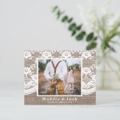 Rustic l Burlap en Lace Save the Date Briefkaart (Staand voorkant)