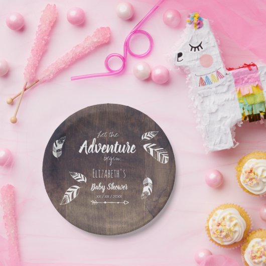 Rustic Laat het avontuur beginnen. babydouche Papieren Bordje (Feest)