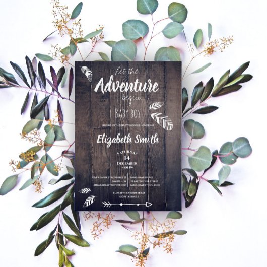 Rustic Laat het avontuur beginnen. Uitnodiging