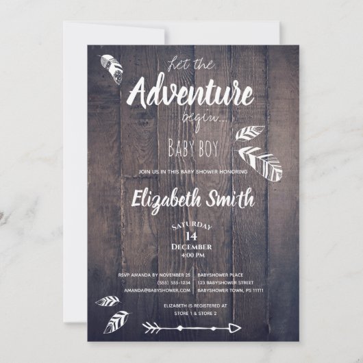 Rustic Laat het avontuur beginnen. Uitnodiging (Voorkant)