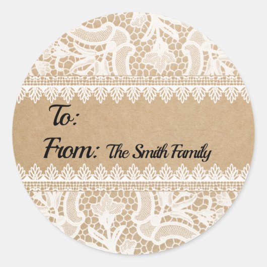 Rustic Lace Aangepaste aan/van Gift Label Stickers (Voorkant)