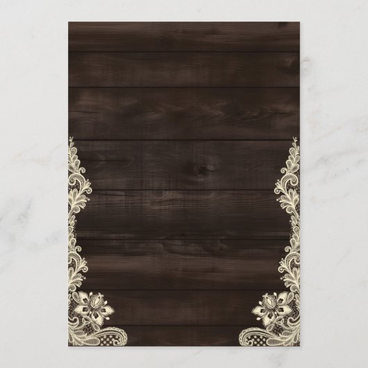 Rustic Lace and Wood Script Calligraphy Wedding Kaart (Achterkant)