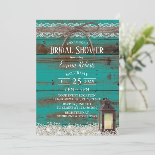 Rustic Lace Blauwgroen Barn Lantern Vrijgezellenfe Kaart (Staand voorkant)