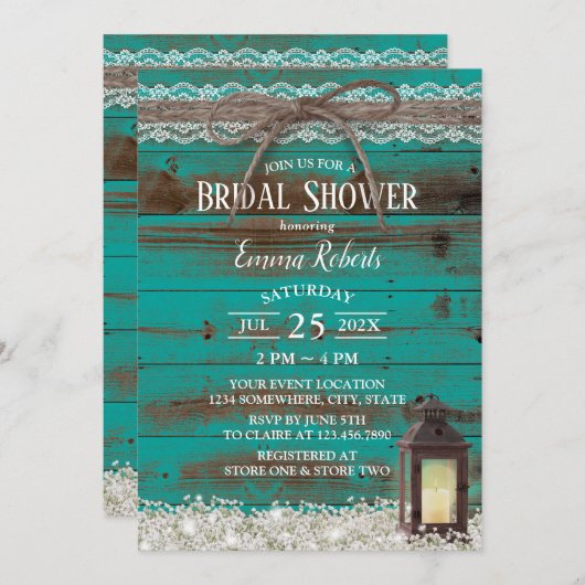 Rustic Lace Blauwgroen Barn Lantern Vrijgezellenfe Kaart (Voorkant / Achterkant)