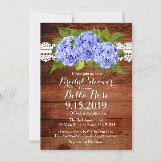 Rustic Lace Blue Hydrangea Vrijgezellenfeest Invit Kaart (Voorkant)