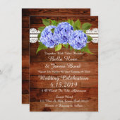 Rustic Lace Blue Hydrangea Wedding Invitation Kaart (Voorkant / Achterkant)