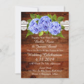 Rustic Lace Blue Hydrangea Wedding Invitation Kaart (Voorkant)