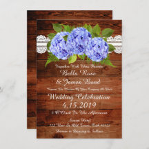 Rustic Lace Blue Hydrangea Wedding Invitation