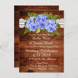 Rustic Lace Blue Hydrangea Wedding Invitation Kaart