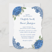 Rustic Lace Blue Hydrangea Wedding Invitations Kaart (Voorkant)