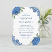 Rustic Lace Blue Hydrangea Wedding Invitations Kaart (Staand voorkant)
