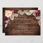 Rustic Lace Bourgondië Bloemenrepetitie Diner Kaart (Voorkant / Achterkant)
