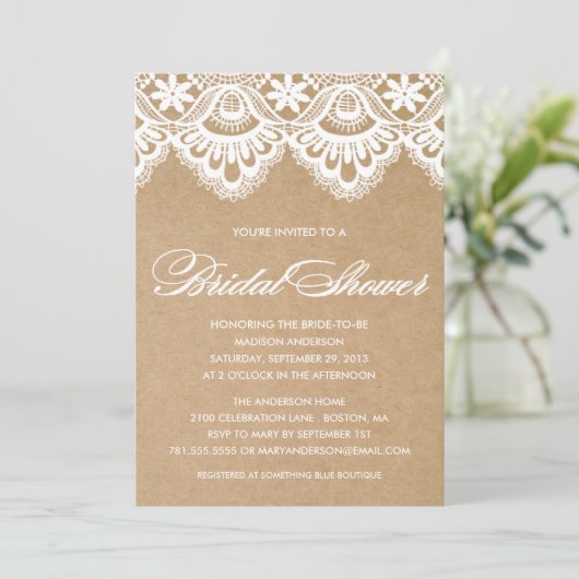 RUSTIC LACE | BRIDAL SHOWER INVITATION KAART (Staand voorkant)