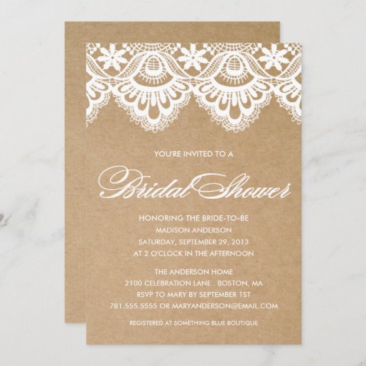 RUSTIC LACE | BRIDAL SHOWER INVITATION KAART (Voorkant / Achterkant)