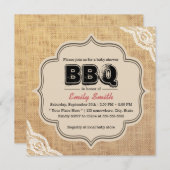 Rustic Lace & Burlap Baby shower BBQ Party Kaart (Voorkant / Achterkant)