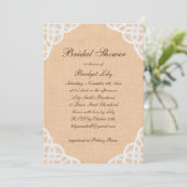Rustic Lace & Burlap Bridal Shower Invitation Kaart (Staand voorkant)