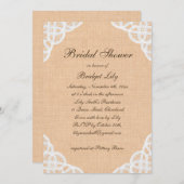Rustic Lace & Burlap Bridal Shower Invitation Kaart (Voorkant / Achterkant)