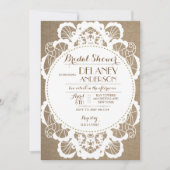Rustic Lace Burlap Bridal Shower Invitations Kaart (Voorkant)