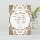 Rustic Lace Burlap Bridal Shower Invitations Kaart (Staand voorkant)