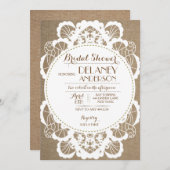 Rustic Lace Burlap Bridal Shower Invitations Kaart (Voorkant / Achterkant)