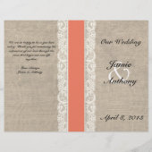 Rustic Lace & Burlap Coral Ribbon Wedding Programm (Voorkant)