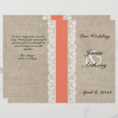 Rustic Lace & Burlap Coral Ribbon Wedding Programm (Voorkant / Achterkant)