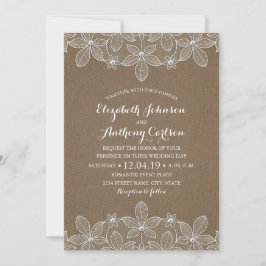 Rustic Lace Burlap Elegant  Luxe Huwelijk Kaart