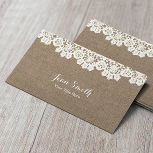  Rustic Lace & Burlap Event Planning Craft Visitekaartje