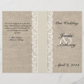 Rustic Lace & Burlap Ivory Ribbon Wedding Programm (Voorkant)