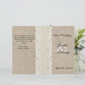 Rustic Lace & Burlap Ivory Ribbon Wedding Programm (Staand voorkant)