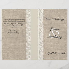Rustic Lace & Burlap Ivory Ribbon Wedding Programm