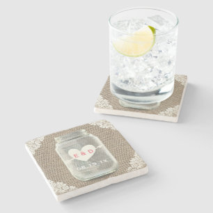 Rustic Lace & Burlap Mason Jar bruiloft Stenen Onderzetter